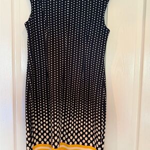 Sleeveless Black Polka Dot Midi Dress with Yellow Hem